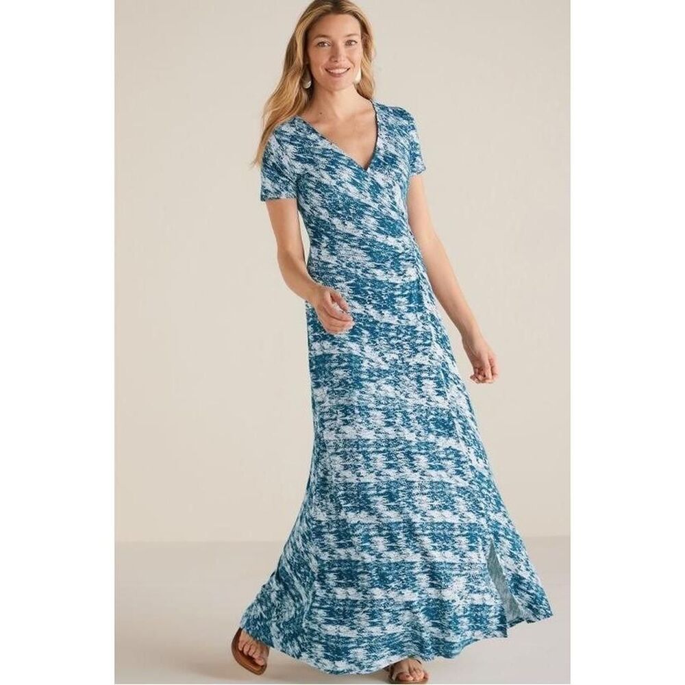 Soft Surroundings Joanna Faux Wrap Maxi Dress in Teal Size M